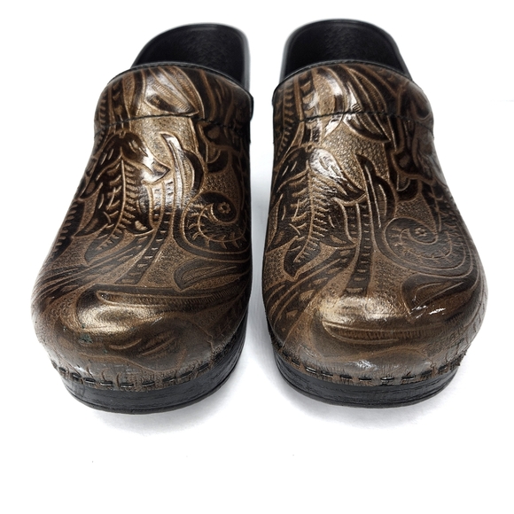 Dansko Floral Print Leather Brown Clogs Womans 7.5-8 - Picture 2 of 7